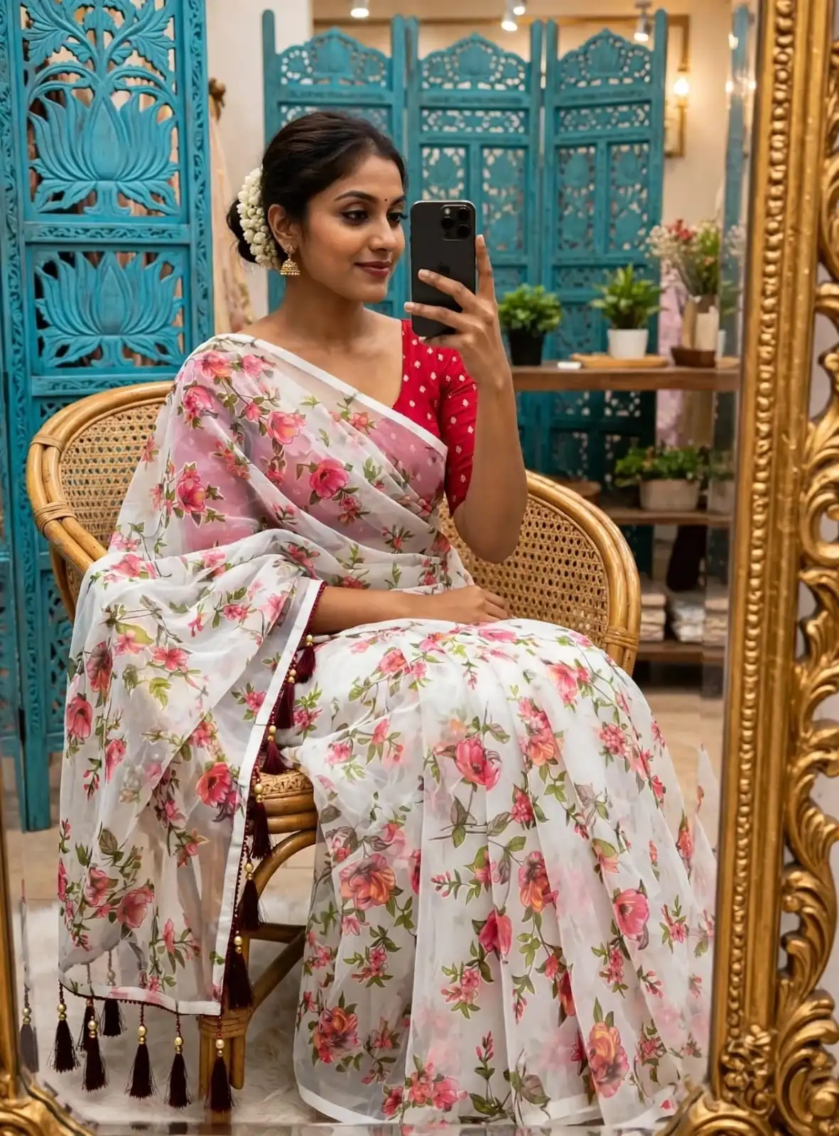 Sabyasachi Brasoo Fabric With Jhumka Printed Saree